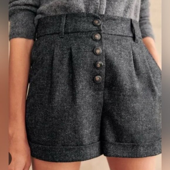 Sezane Wallace Wool Shorts, Charcoal Grey - Picture 2 of 6